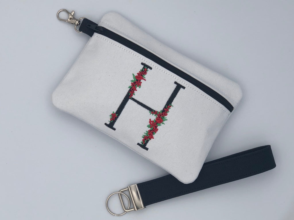 Personalized Red Floral Zipper Pouch