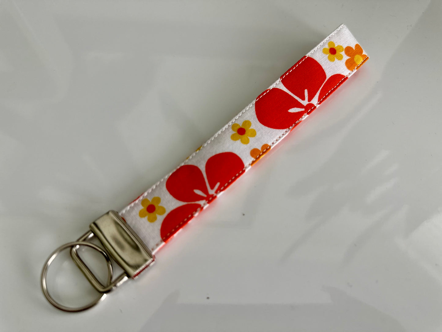 Orange Floral Key Fob Wristlet