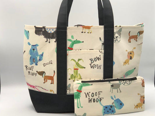 Furry Friends Canvas Tote Bag and Zipper Pouch Set Dog Lover